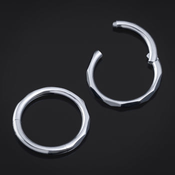 Nostril Piercing, Faceted Segment Ring, Silver, ASTM F136 Titanium