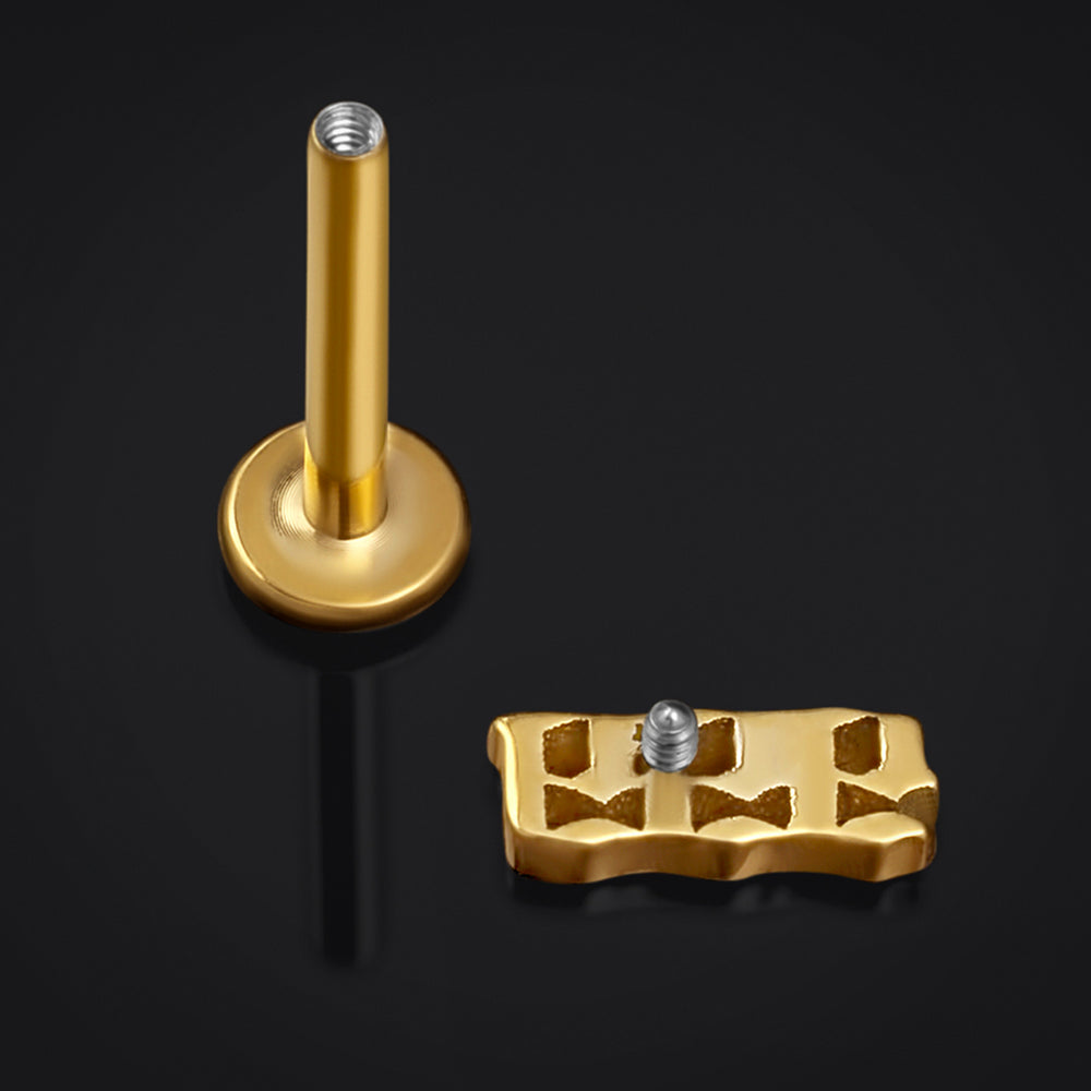 Gold 666 Internally Threaded Titanium Labret Stud 1.2mm Gauge - Gold 666 Labret Stud- 6mm / 8mm / 10mm Internally Threaded / Body Jewellery / Lip / Nose / Ear Labret
