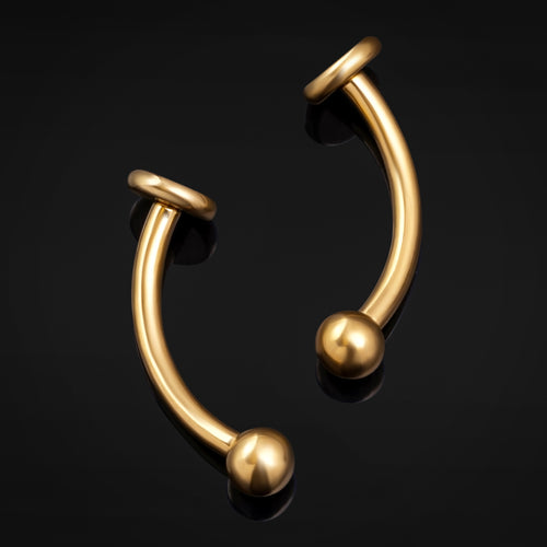 Gold Flat Disk Vertical Labret Internally Threaded Titanium Curved Barbell 1.2mm Gauge