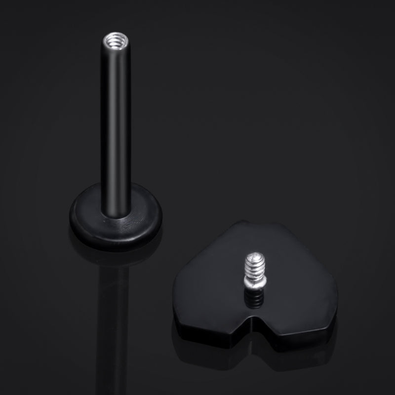 Noir, cœur croix cercueil, filetage interne, labret, titane ASTM F136, 1.2mm