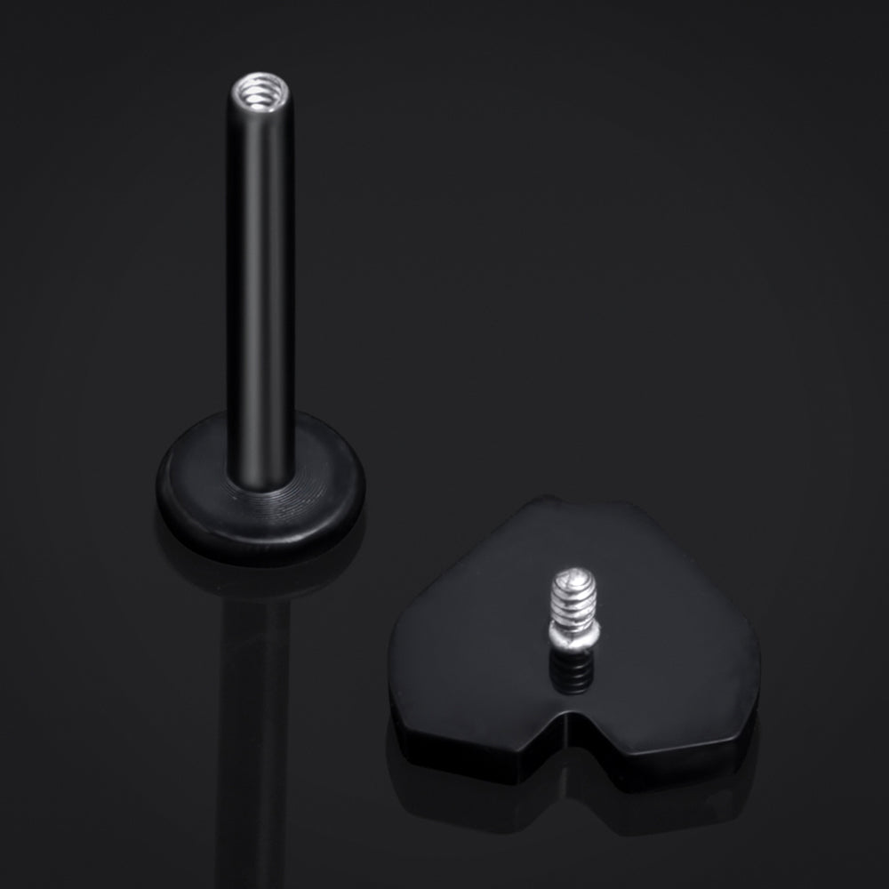 Black, Crossed Coffin Heart, Internally Threaded, Labret Stud, ASTM F136 Titanium, 1.2mm - Internally Threaded ASTM F136 Titanium Black Labret Piercing- 6mm/8mm/10mm Length / Alternative Jewellery / Gothic Piercings