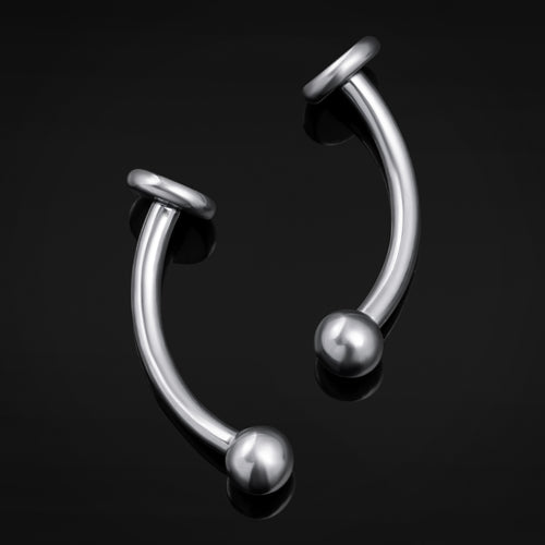 Silver Flat Disk Vertical Labret Internally Threaded Titanium Curved Barbell 1.2mm Gauge