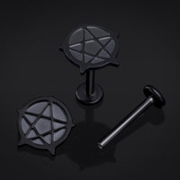 Clou labret, noir, pentagramme, à filetage interne, titane, calibre 1,2 mm