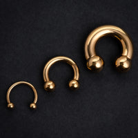 Horseshoe Barbell, Gold, Circular Barbell Piercing, Titanium, Large Gauge