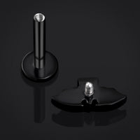 Labret en titane noir fileté en interne avec pierre rouge, calibre 1,2 mm