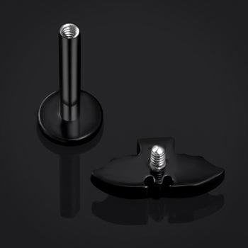 Red Jewelled Bat Black Internally Threaded Titanium Labret Stud 1.2mm Gauge