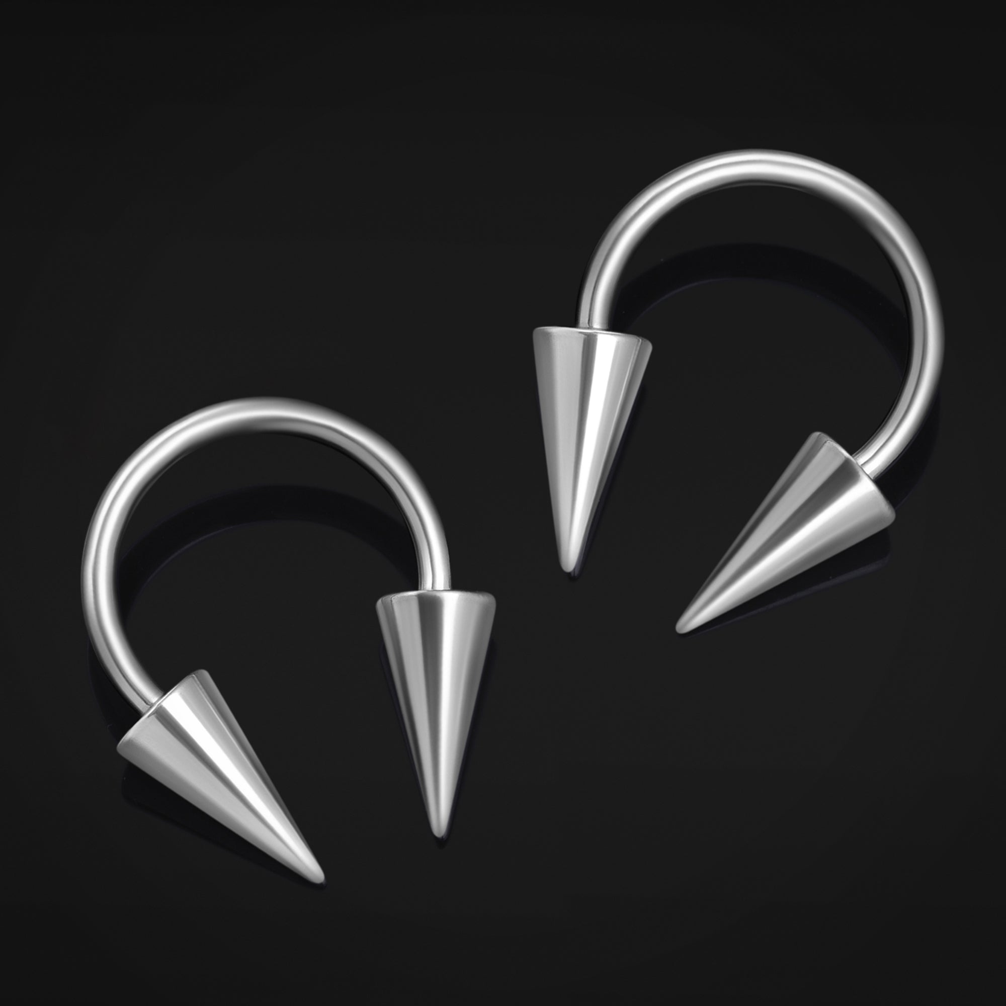 Horseshoe Barbell, Silver, Gothic Spiked Cone, Internally Threaded, Titanium