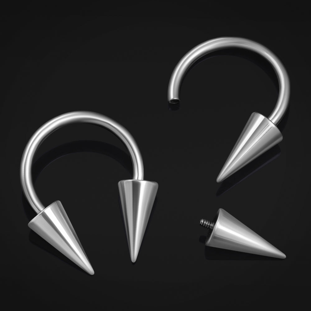 Titanium Internally Threaded Gothic Spiked Cone Horseshoe Septum in Silver - Titanium Internally Threaded Gothic Spiked Cone Horseshoe Septum in Silver / Circular Barbell / Nose / Septum Ring / Alternative Piercing Jewellery