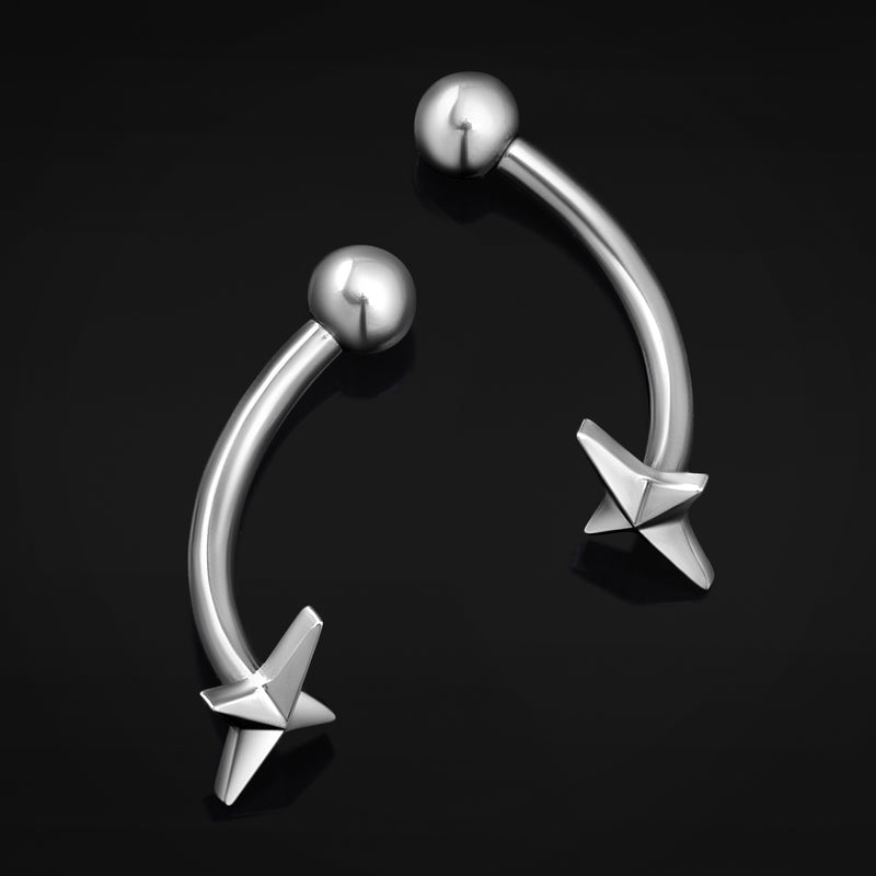 Vertical Labret, Silver, Four Pointed Star, Internally Threaded, Titanium