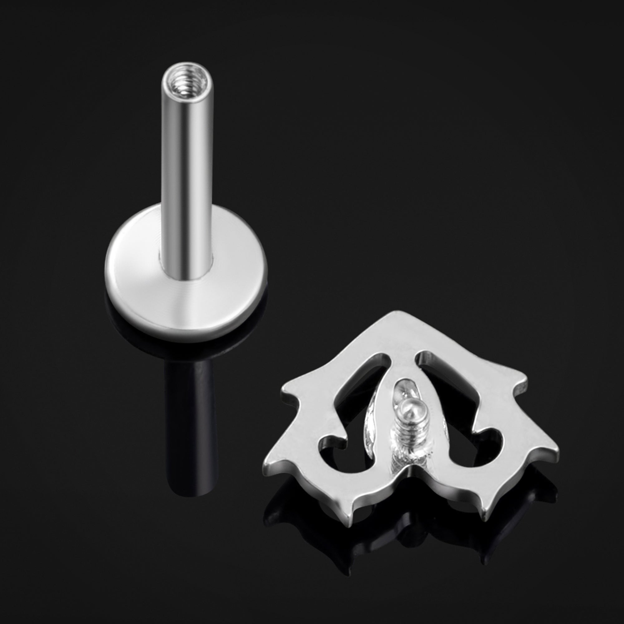 Curved Barbell, Silver, Large Spiked, Internally Threaded, Titanium