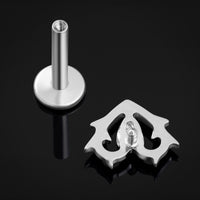 Labret, argenté, cœur épineux avec gemme transparente, filetage interne, titane, calibre 1,2 mm