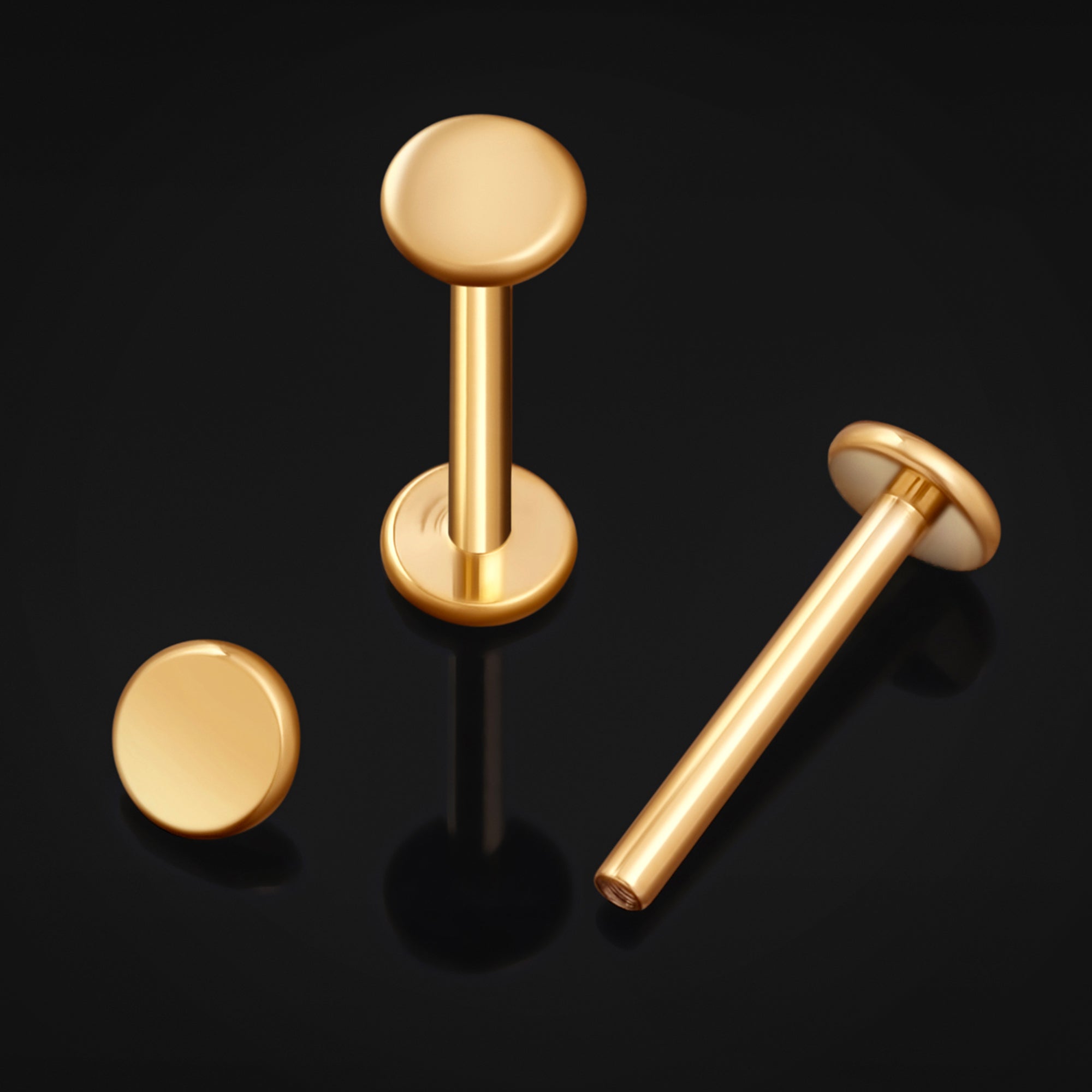 Labret Stud, Gold, Flat Disk, Internally Threaded, Titanium