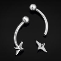 Vertical Labret, Silver, Four Pointed Star, Internally Threaded, Titanium