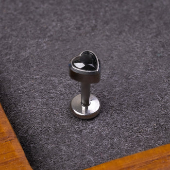 Medusa Stud, Silver, Black Heart CZ Stone, Internal Thread, ASTM F-136 Titanium