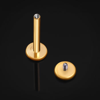 Gold Flat Disk Internally Threaded Titanium Labret Stud 1.2mm Gauge
