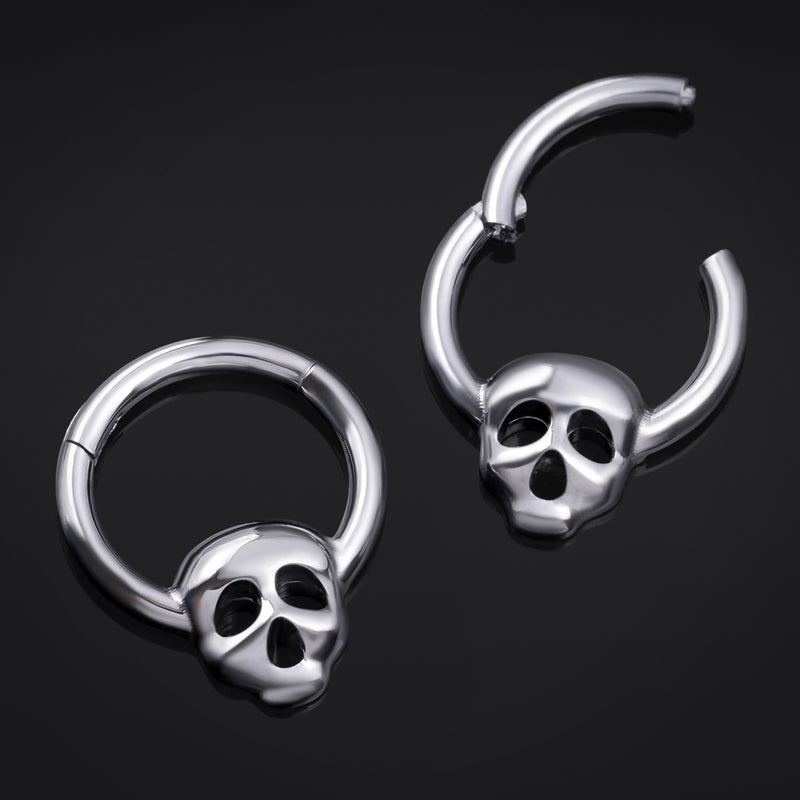 Clicker de septum, argent, crâne, titane ASTM F136
