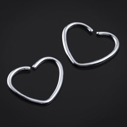Daith Piercing, Heart Segment Ring, Silver, ASTM F136 Titanium