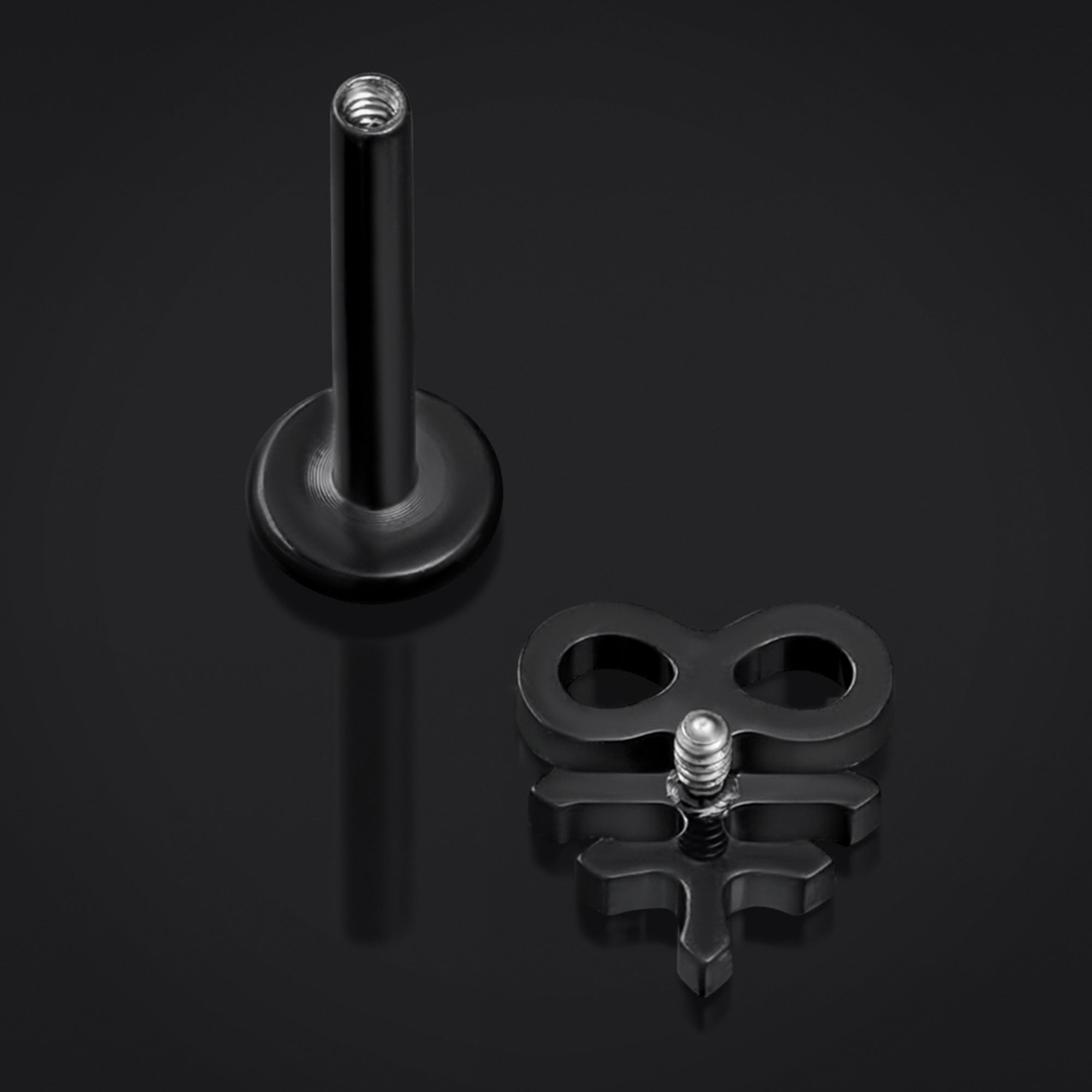 Gold Black Jewelled Cross Internally Threaded Titanium Labret Stud 1.2mm Gauge