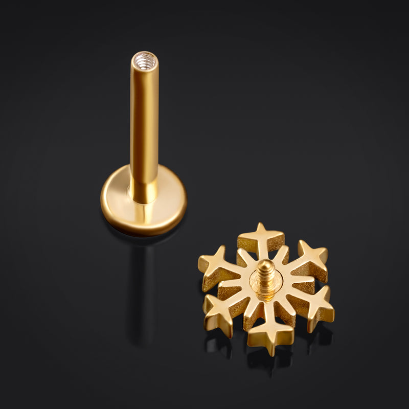 Labret, doré, tête flocon de neige, filetage interne, titane, 1.2mm