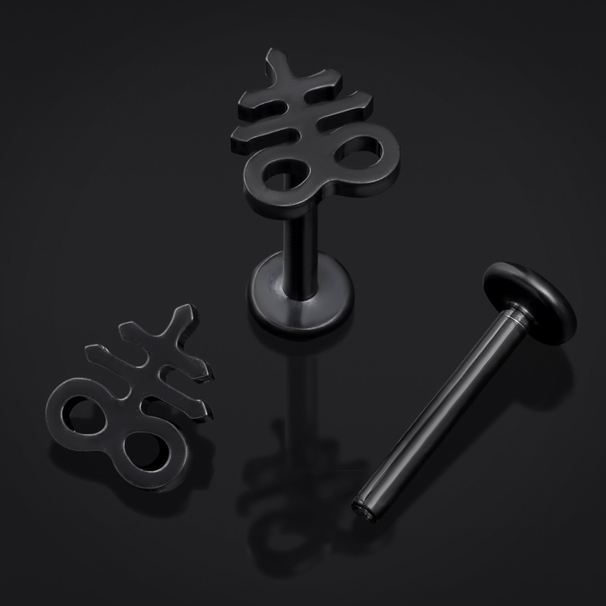 Labret Stud, Black, Leviathan Cross, Internally Threaded, Titanium, 1.2mm Gauge