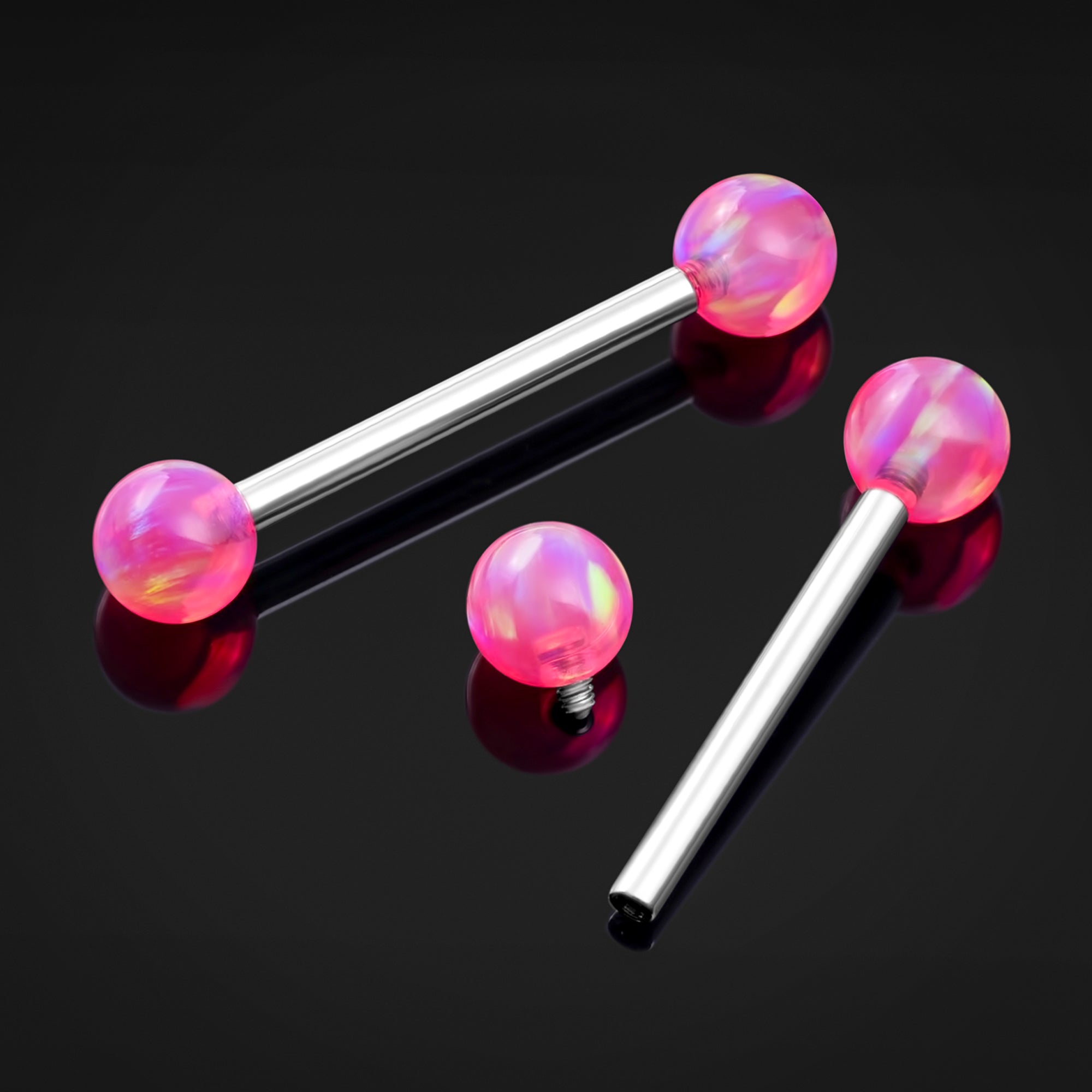 Barre de langue, argent, opale rose, filetage interne, titane, 1.6mm