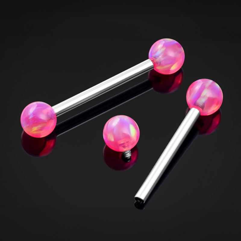 Barre de langue, argent, opale rose, filetage interne, titane, 1.6mm