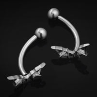 Vertical Labret, Silver, Bat Wing, Internally Threaded, Titanium
