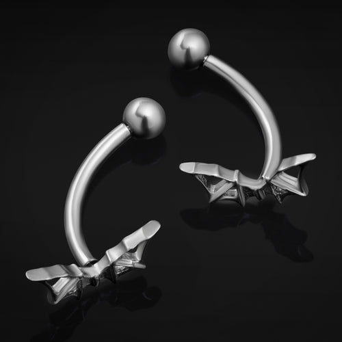 Silver Bat Wing Vertical Labret Internally Threaded Titanium Curved Barbell 1.2mm Gauge