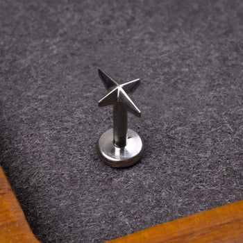 Silver, Four Pointed Star, Medusa Stud, Internal Thread, ASTM F-136 Titanium