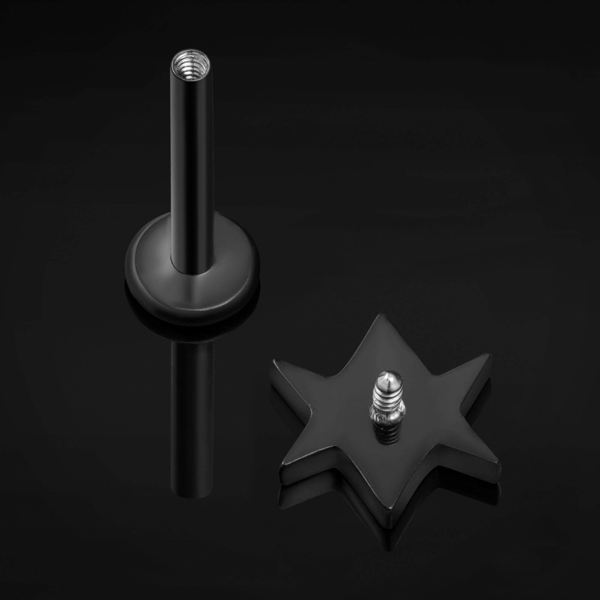 Labret Stud, Black, Hexagram, Internally Threaded, Titanium, 1.2mm Gauge