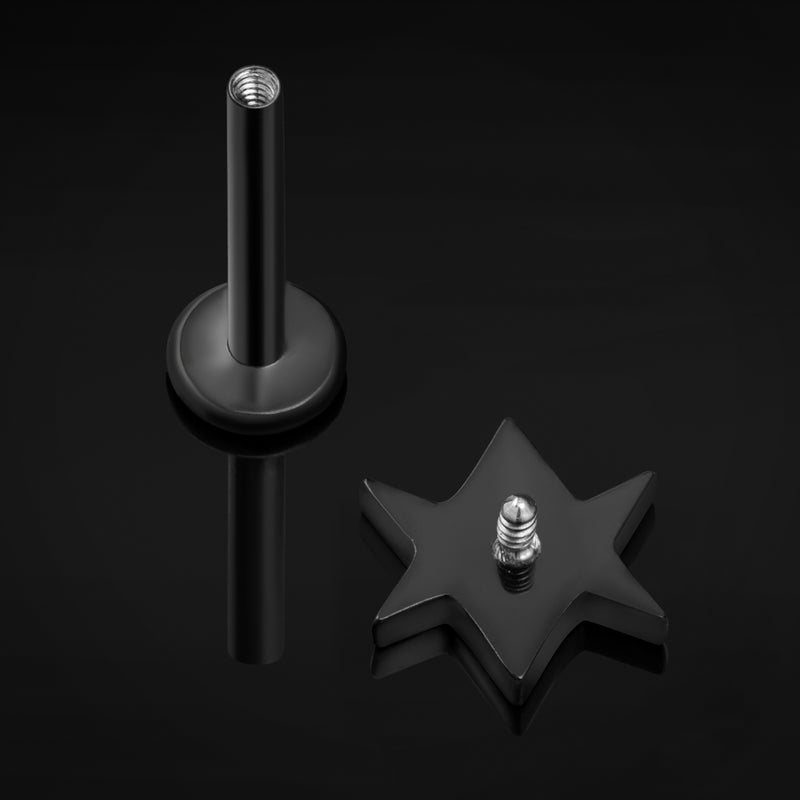 Labret, noir, hexagramme, filetage interne, titane, calibre 1,2 mm