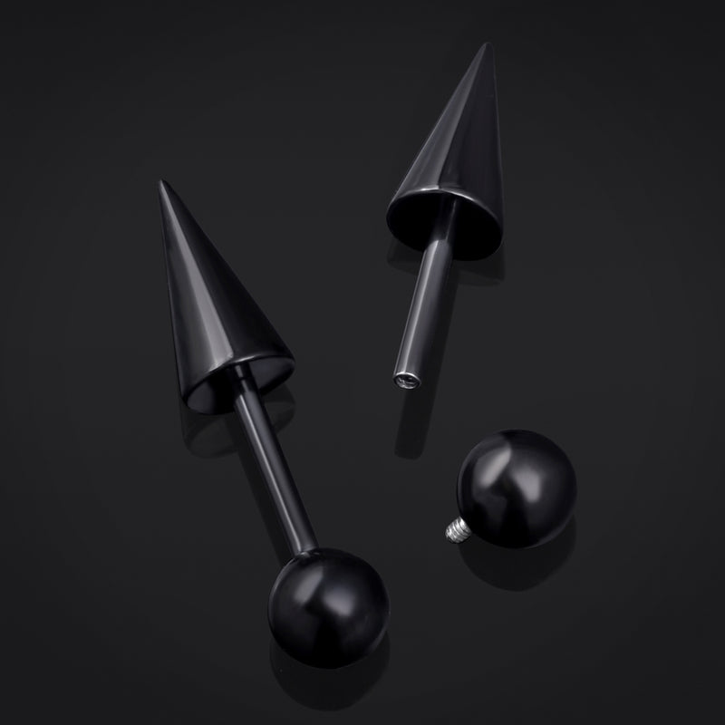 Piercing barre droite, noir, pointe et bille, filetage interne, titane