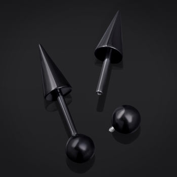 Black Barbell with Large Spike and Ball Attachment Internally Threaded Titanium 1.2mm Gauge
