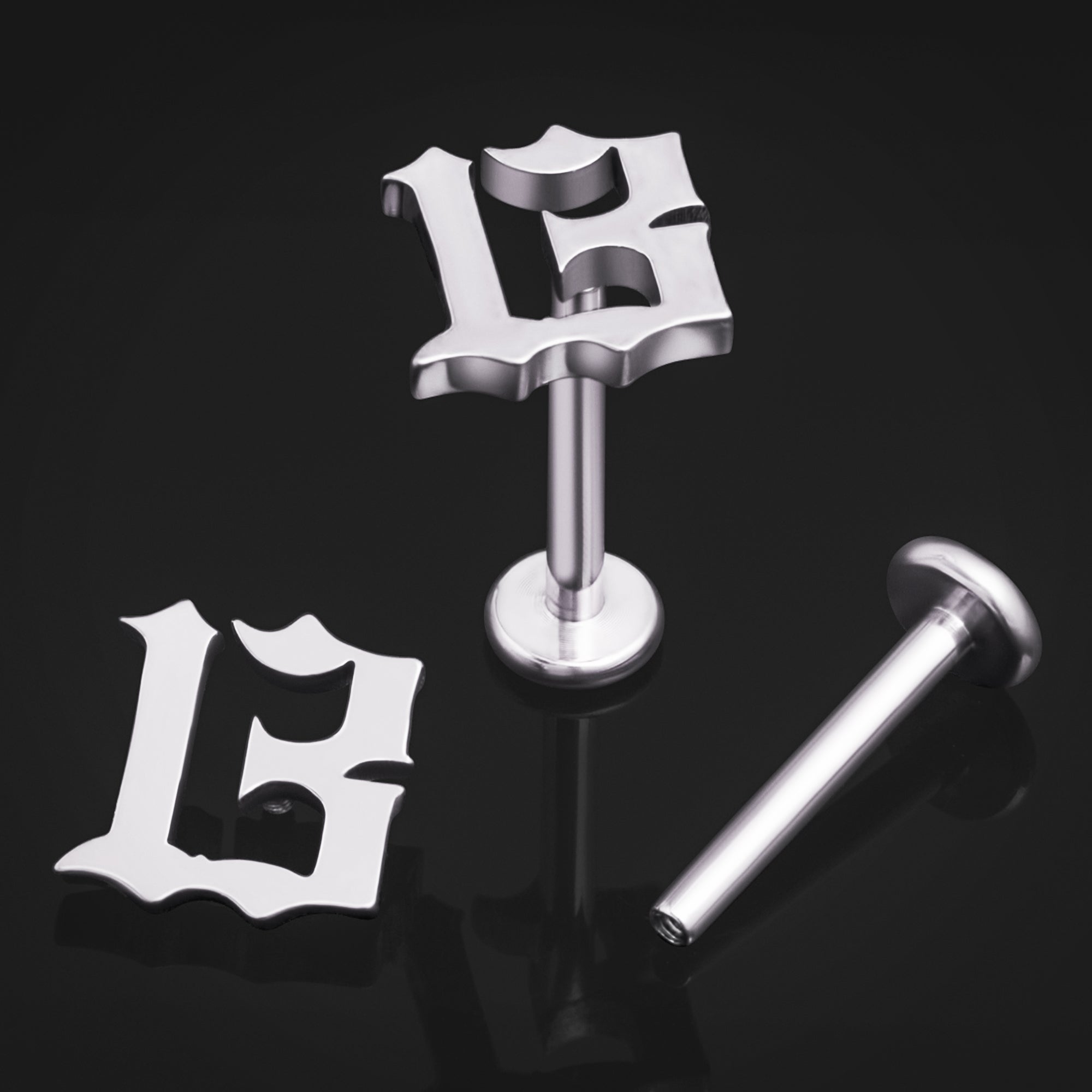 Silver, 13, Internally Threaded, Labret Stud, ASTM F136 Titanium, 1.2mm