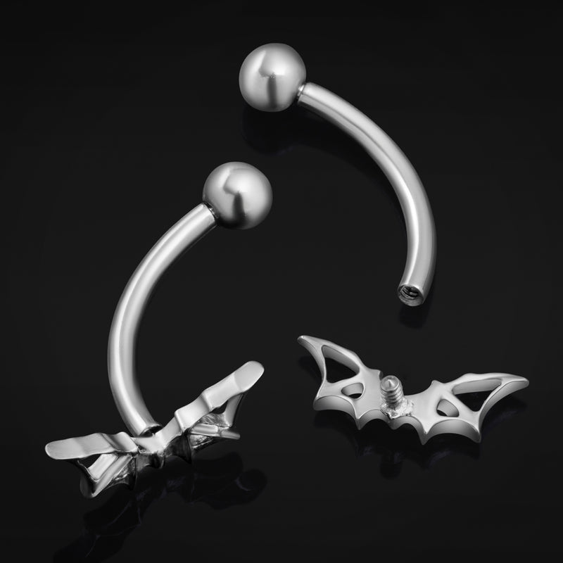 Vertical Labret, Silver, Bat Wing, Internally Threaded, Titanium