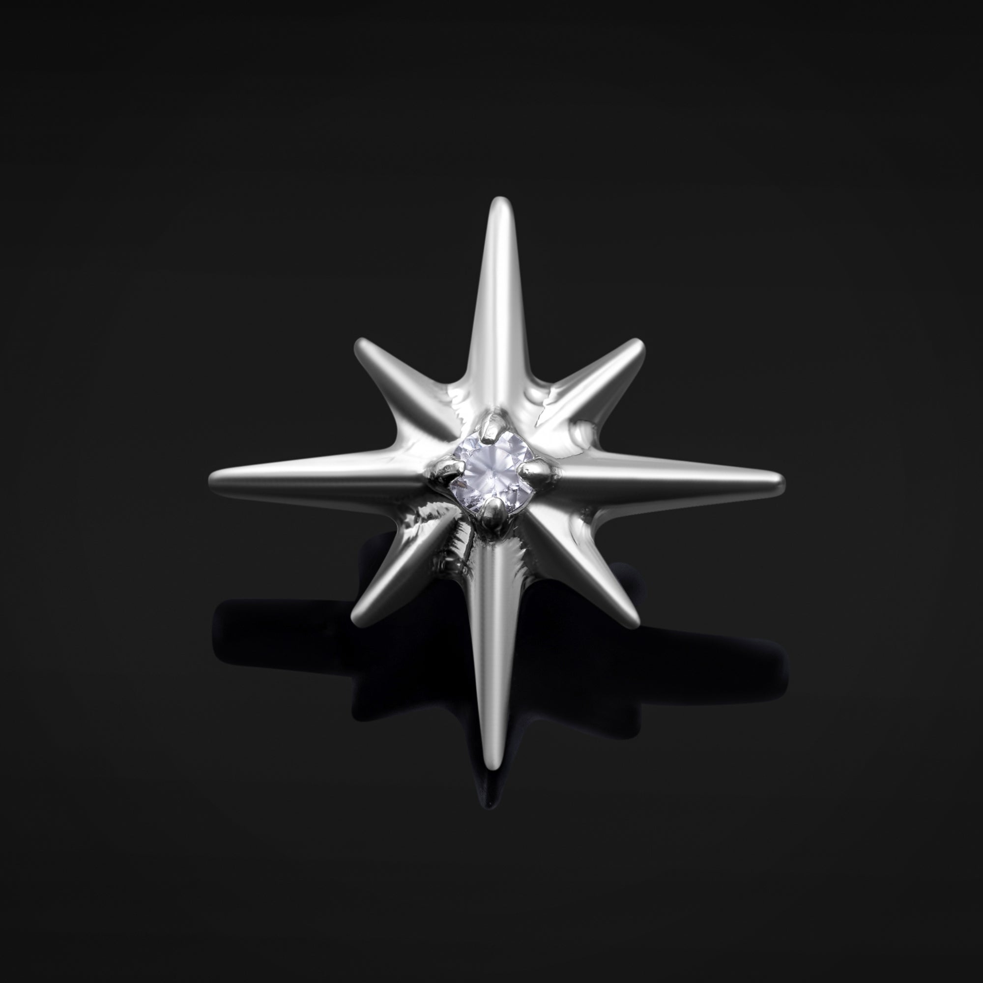 Labret à embout, argent, étoile du Nord sertie de pierres, filetage interne, titane