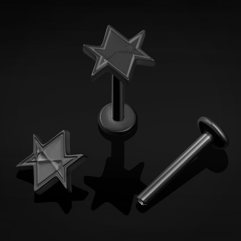 Labret, noir, hexagramme, filetage interne, titane, calibre 1,2 mm