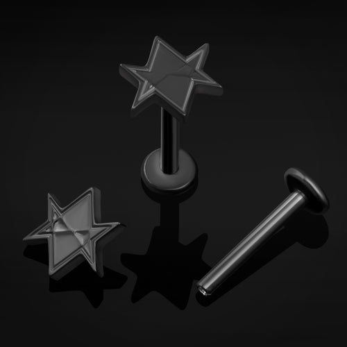 Black Hexagram Internally Threaded Titanium Labret Stud 1.2mm Gauge