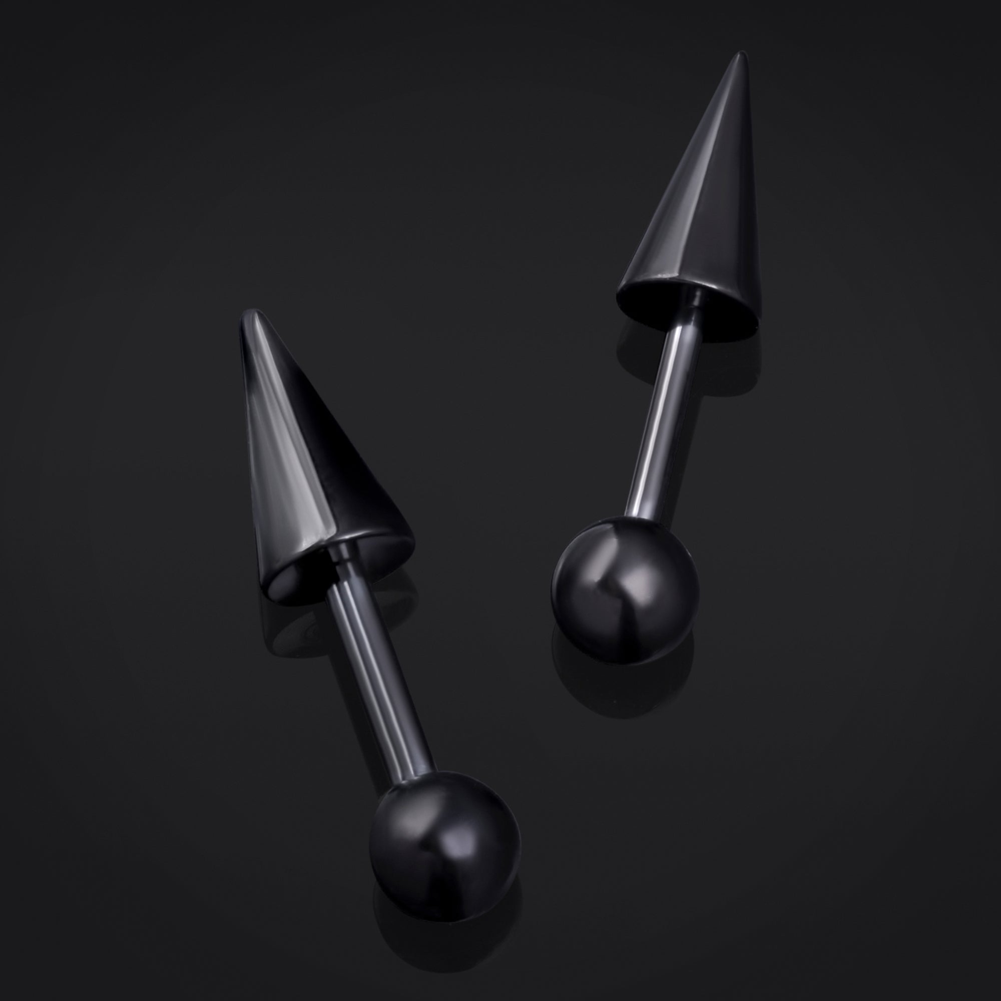 Straight Barbell Piercing, Black, Spike and Ball, Internal Thread, Titanium