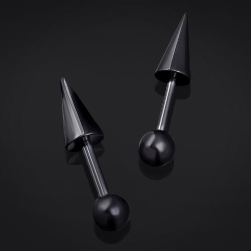 Black Barbell with Large Spike and Ball Attachment Internally Threaded Titanium 1.2mm Gauge