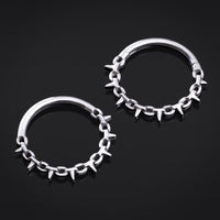Anneau de septum à clic, argenté, chaîne à pointes, titane