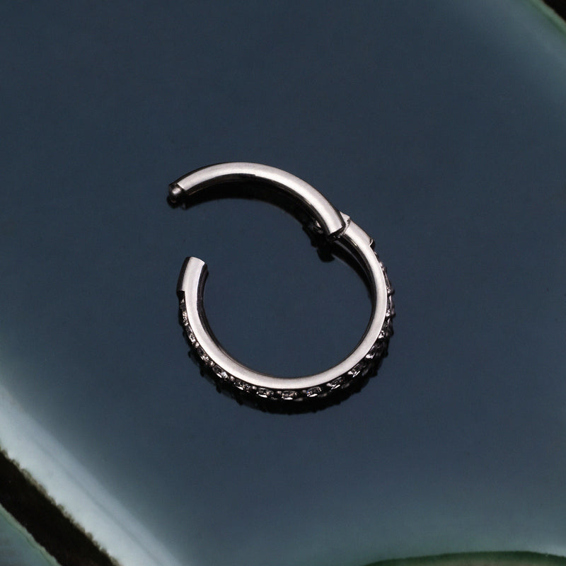 Anneau de piercing nasal, argenté, sans soudure et orné de bijoux, titane ASTM F136