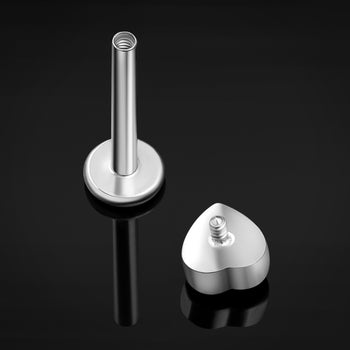 Silver Heart Black CZ Stone Internally Threaded Titanium Labret Stud 1.2mm Gauge