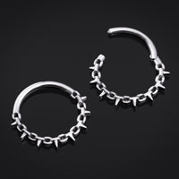 Anneau de septum à clic, argenté, chaîne à pointes, titane