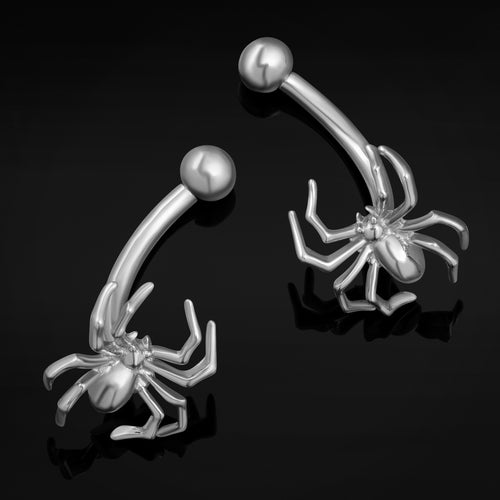 Silver Spider Vertical Labret Internally Threaded Titanium Curved Barbell 1.2mm Gauge