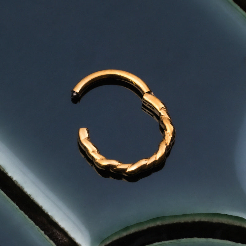 Anneau de piercing nasal torsadé style corde à fermeture cliquet, doré, titane ASTM F136