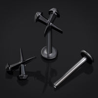 Piercing labret noir, ongles cercueil, filetage interne, titane, calibre 1,2 mm