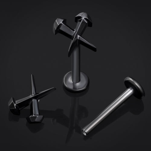 Black Coffin Nails Internally Threaded Titanium Labret Stud 1.2mm Gauge