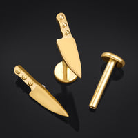 Barre de labret, or, tête couteau, filetage interne, titane, 1.2mm