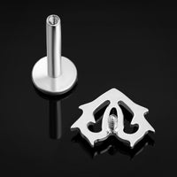 Labret, noir, cœur épineux avec pierre, filetage interne, titane, calibre 1.2mm